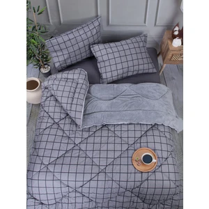 Dejavu Teks Çift Kişilik Welsoft Kare Desenli Gri/antrasit Yorgan Seti Battaniye - Yorgan ve Çarşaf Takımı