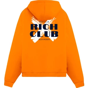 Alex Rosen Turuncu Unisex Oversize Fit Pamuklu Kapüşonlu Sweatshirt