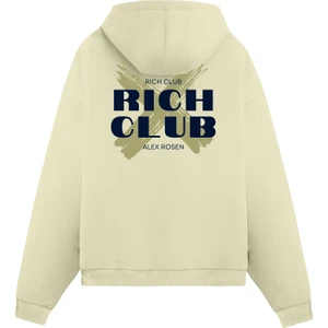 Alex Rosen Krem Unisex Oversize Fit Pamuklu Kapüşonlu Sweatshirt