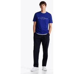 Tommy Hilfiger Erkek Mavi Logo Yuvarlak Yaka T-Shirt