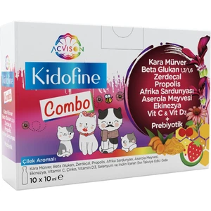 Kidofine Kombo-Kara Mürver,beta Glukan,zerdeçal,propolis,afrika Sardunyası,acerola Meyvesi,ekinezya,vitamin C,çinko,vitamin D3,selenyum ve Inulin Içeren Takviye Edici Gıda