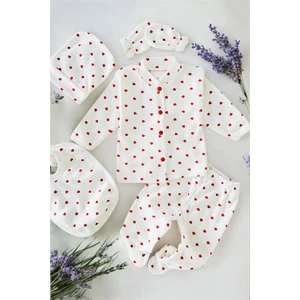 Merry Shop Kız Bebek Hastane Çıkışı 5'li Set Pamuk Yenidoğan Kıyafetleri Kalp Baskılı Bebek Yenidoğan