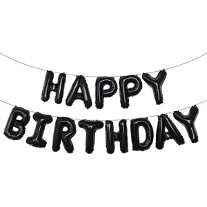 Patladı Gitti 16 Inç Siyah Happy Birthday Folyo Balon Set