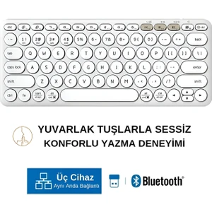K231 Çift Modlu Kablosuz 2.4ghz & Bluetooth V5.0 Şarj Edilebilir Sessiz Q Klavye Beyaz (Ramwhite Türkiye Garantili)