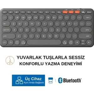 K231 Çift Modlu Kablosuz 2.4ghz & Bluetooth V5.0 Şarj Edilebilir Sessiz Q Klavye Gri (Ramwhite Türkiye Garantili)
