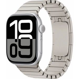 Apple Watch 10 46MM Kordon Yandan Çıtçıtlı Metal Parçalı Çizgi Dizayn KRD35 Titanyum Gri