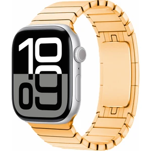Apple Watch 10 46MM Kordon Yandan Çıtçıtlı Metal Parçalı Çizgi Dizayn KRD35 Rose Gold