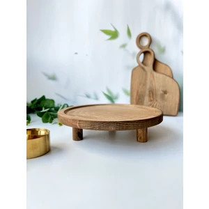 Ayaklı Yuvarlak Ahşap Sunumluk 25 Cm