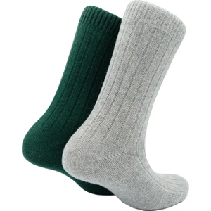Kadın Kaşmir Yün Çorap - 2'li Paket Yeşil Açık Gri (Beden 36-41)