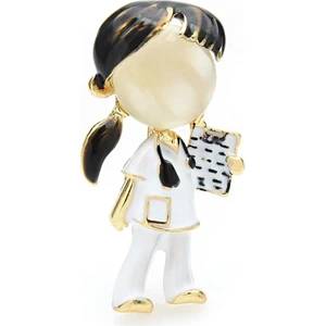 Esmer Kız Doktor Hemşire Modelli Mineli Yaka Iğnesi Broş