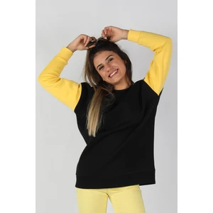 Kadın Kolları Renkli Sweatshirt Siyah