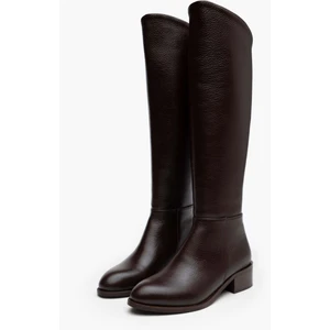Ruby Kahve Hakiki Deri Küt Burun Kadın Topuklu Çizme