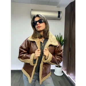 Kadın Kahverengi Içi Kürklü Düğmeli Suni Deri Mont HZL23W-BRC129331