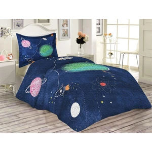 Doruklar Home Collection Kapitoneli Pamuk Dolgulu Kadife Kumaş Uzay Desenli Tek Kişilik Çocuk Genç Yatak Örtüsü Seti