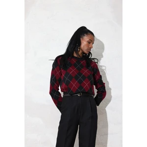 Bordo Baklava Desen Şardonlu Kazak 5219