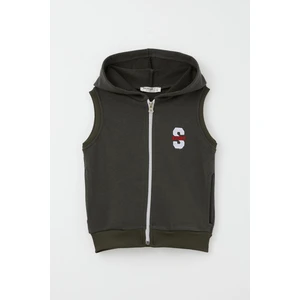 Erkek Çocuk Yelek Harf Nakışlı Fermuarlı 3-8 Yaş, Koyu Haki Yeşil