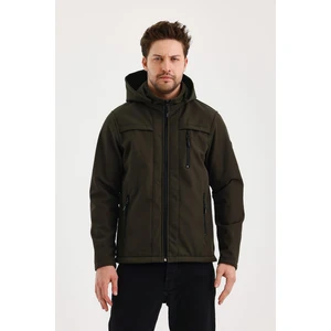 Yeşil Erkek  Su Geçirmez Içi Polarlı Iç Çepli Çıkartılabilir Kapüşonlu Softshell Mont&kaban