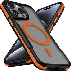 BLS Store iPhone 15 Pro Max Uyumlu Magsafe Şarj Özellikli Renkli Kenar Airbag Şeritli Lamer Kapak-Turuncu