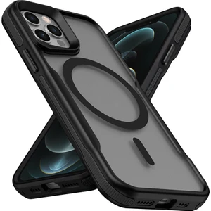 BLS Store iPhone 12 Pro Max Uyumlu Magsafe Şarj Özellikli Renkli Kenar Airbag Şeritli Lamer Kapak-Siyah