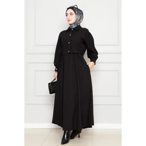 Cepken Detaylı Elbise Takım-Siyah