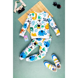 Renkli Hayvan Desenli Çocuk Pijama Takımı |  Pamuklu, Şardonlu Yumuşak ve Rahat Kumaş I Çocuk Takım