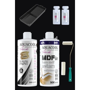 Akrilik Hobi Boya Ral 9005 Siyah 500 ml + Mdf Astar 500 ml Rulo Katalizör Ahşap Boyama Set