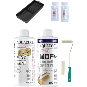 Akrilik Hobi Boya 100 Pamuk Beyaz 500 ml + Mdf Astar 500 ml Rulo Katalizör Ahşap Boyama Set