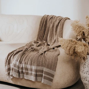 Green Black Triko Örgü Tv Battaniyesi - Koltuk Şalı Bej