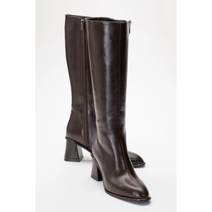 Paradis Kahverengi Cilt Kadın Kalın Topuklu Çizme