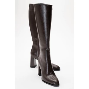 Decer Kahverengi Cilt Kadın Topuklu Çizme