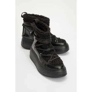Dila Siyah Suni Kürklü Kadın Kalın Tabanlı Kar Botu
