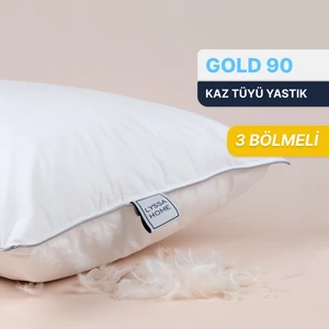 Lyssa Home Gold 90 Twin Kaz Tüyü Yastık 50x70 cm – 3 Bölmeli, %90 Gıdık Tüyü, Pamuk Down-Proof Kumaş