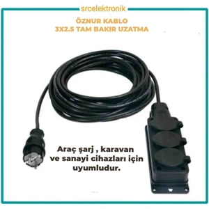 Öznur Kablo 3 Lü Monofaze Uzatma (1-15 Metre Arası )3x2.5 % Yüz Tam Bakır Seyyar  Kablo (Arac Şarjı -Karavan ve Sanayi Cihazları Uyumlu)