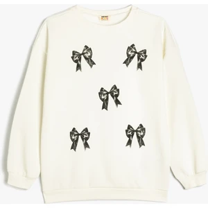 Fiyonk Desenli Uzun Kollu Bisiklet Yaka Sweatshirt