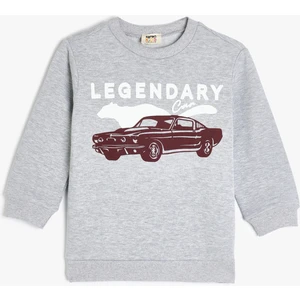 Araba Baskılı Bisiklet Yaka Uzun Kollu Sweatshirt