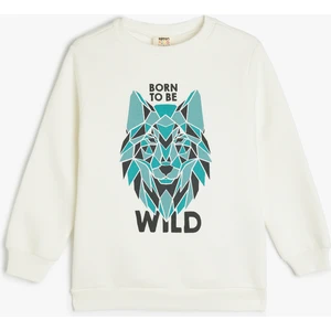 Kurt Baskılı Bisiklet Yaka Uzun Kollu Sweatshirt