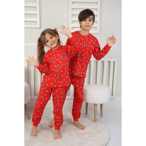 Little Pumpkin Unisex Baston Şeker Desenli Çocuk Yılbaşı Pijama Takımı
