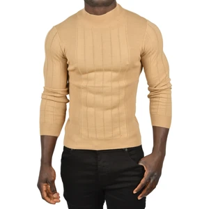 Yarım Balıkçı Yaka Çizgili Tüylenmeyen Slim Fit Triko Kazak 2505491