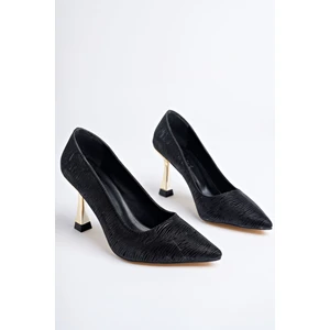 BA04557 Siyah Kadın Simli Sitiletto Kaplama Topuklu Ayakkabı