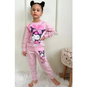 Yağmur Giyim Pjk2i Kuromi Desenli Pembe 2 İp Pamuk Kız Çocuk Eşofman Takımı 3-10 Yaş 7404-P