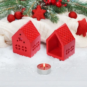 Yılbaşı Ev Dekoratif Mumluk 2li Set I  Döküm Seramik Tozu