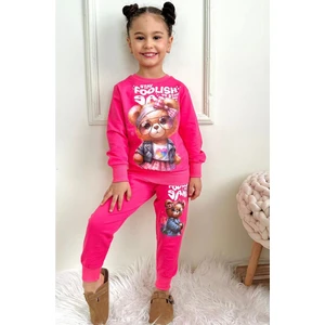 Yağmur Giyim Pjk2i Süslü Ayıcık Desenli Fuşya 2 İp Pamuk Kız Çocuk Eşofman Takımı 3-10 Yaş 7407-F