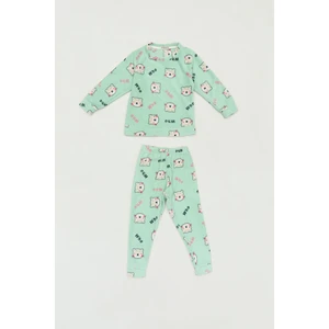 Desenli Bisiklet Yaka Polar Unisex Çocuk Pijama Takımı