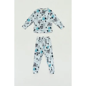 Desenli Bisiklet Yaka Polar Unisex Çocuk Pijama Takımı