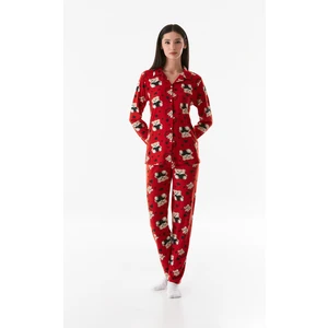 Ayıcık Desenli Gömlek Yaka Süet Pijama Takımı