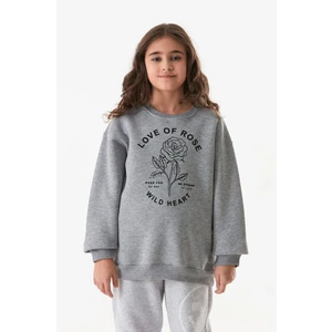 3 Iplik Yazı Baskılı Bisiklet Yaka Kız Çocuk Sweatshirt