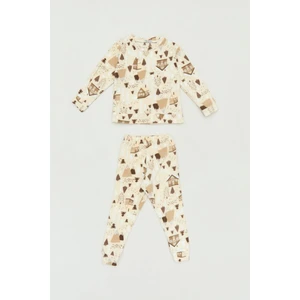 Desenli Bisiklet Yaka Polar Unisex Çocuk Pijama Takımı