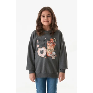Baskılı Bisiklet Yaka Kız Çocuk Sweatshirt