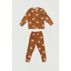Desenli Bisiklet Yaka Polar  Çocuk Pijama Takımı