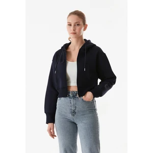 3 Iplik Basic Kapüşonlu Crop Sweatshirt Hoodie